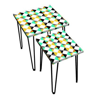 Designer Nesting Tables for Home & Office Set of 2 - Colorful Diamond Nutcase