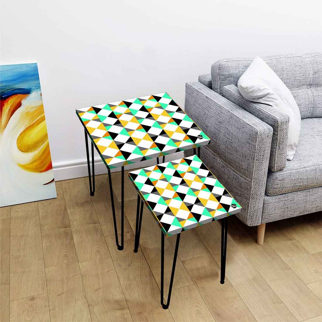 Designer Nesting Tables for Home & Office Set of 2 - Colorful Diamond Nutcase