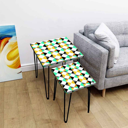 Designer Nesting Tables for Home & Office Set of 2 - Colorful Diamond Nutcase