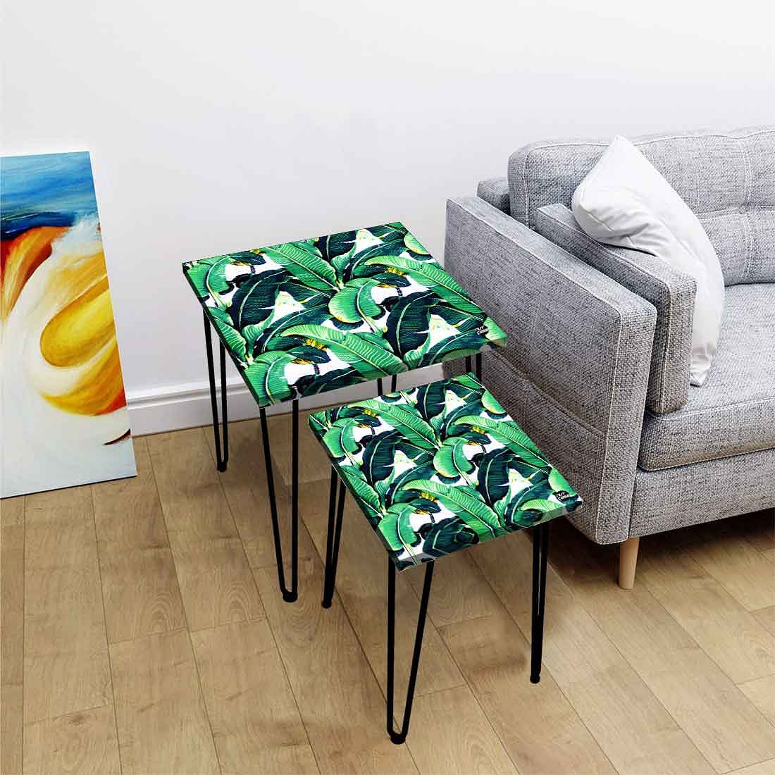 Square Nesting Side Table Set of 2 for Living Room Home - Banana Leaf Nutcase
