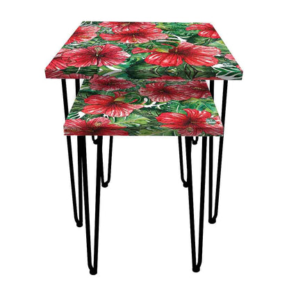 Coffee Table for Living Room Set of 2 Nesting Side Coffee Tables - Hibiscus Nutcase