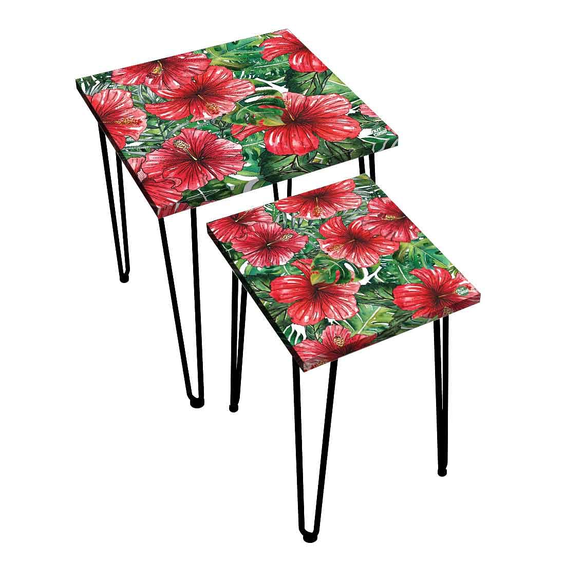Coffee Table for Living Room Set of 2 Nesting Side Coffee Tables - Hibiscus Nutcase