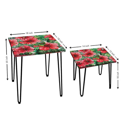 Coffee Table for Living Room Set of 2 Nesting Side Coffee Tables - Hibiscus Nutcase