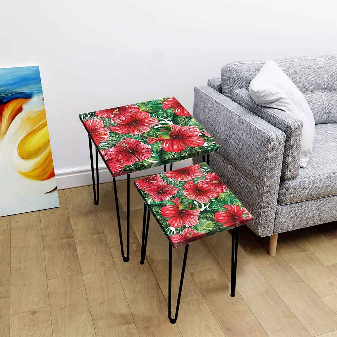 Coffee Table for Living Room Set of 2 Nesting Side Coffee Tables - Hibiscus Nutcase