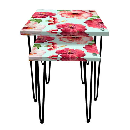 Nesting Coffee Table Set of 2 for Living Room - Red  Hibiscus Nutcase