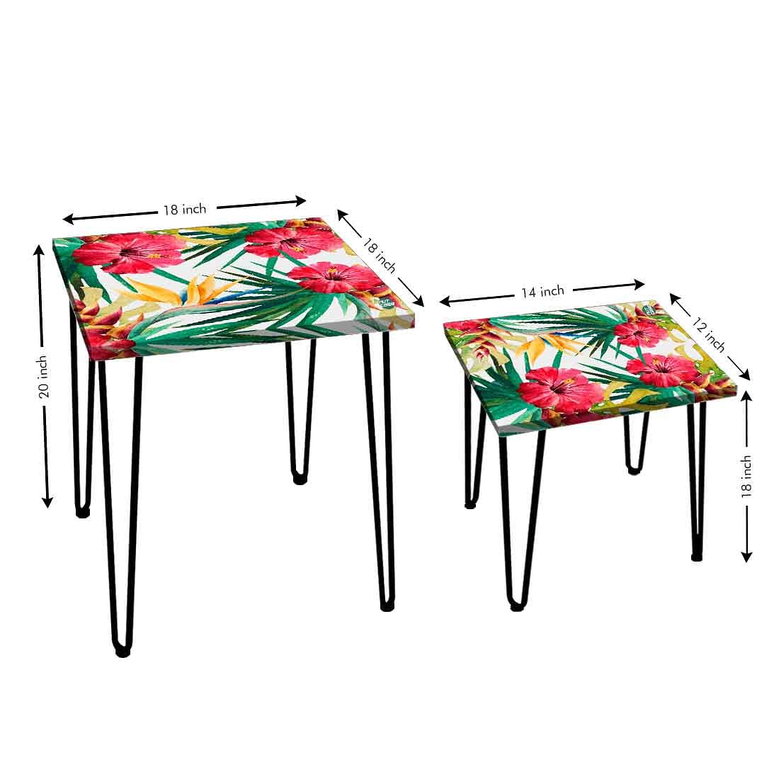 Nesting Table Set of 2 for Office Tea & Coffee Tables -  Hibiscus Leaf Nutcase