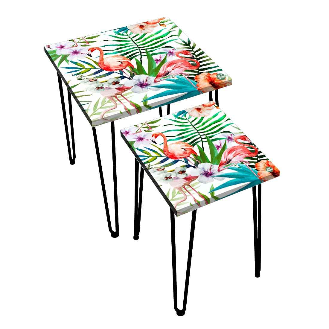 Modern Side Table for Living Room Nest of Tables Set Of 2 - Parrot  Leaf Nutcase