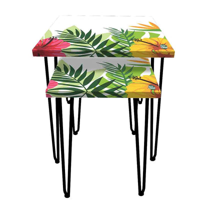 Designer Nest of Two Tables for Side Table Living Room & Bedroom - Hibiscus Nutcase