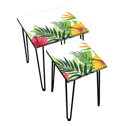 Designer Nest of Two Tables for Side Table Living Room & Bedroom - Hibiscus Nutcase