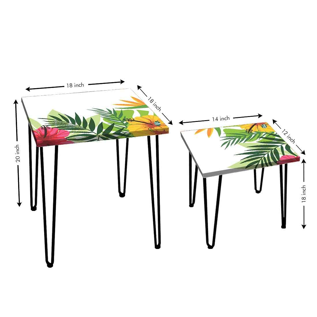 Designer Nest of Two Tables for Side Table Living Room & Bedroom - Hibiscus Nutcase