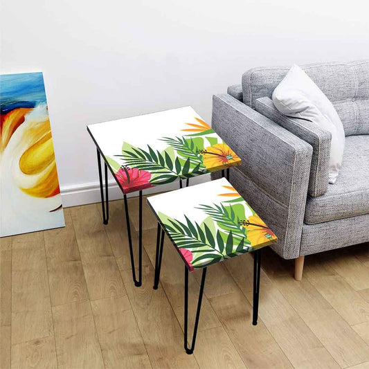 Designer Nest of Two Tables for Side Table Living Room & Bedroom - Hibiscus Nutcase