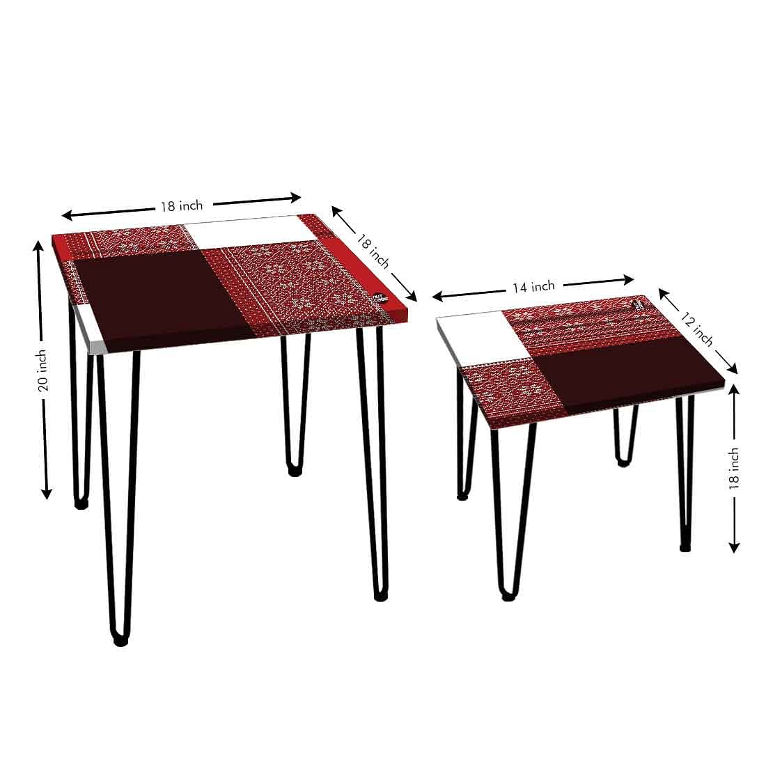 Large & Medium Sized Set of 2 Nesting Table for living Room - Box Pattern Nutcase