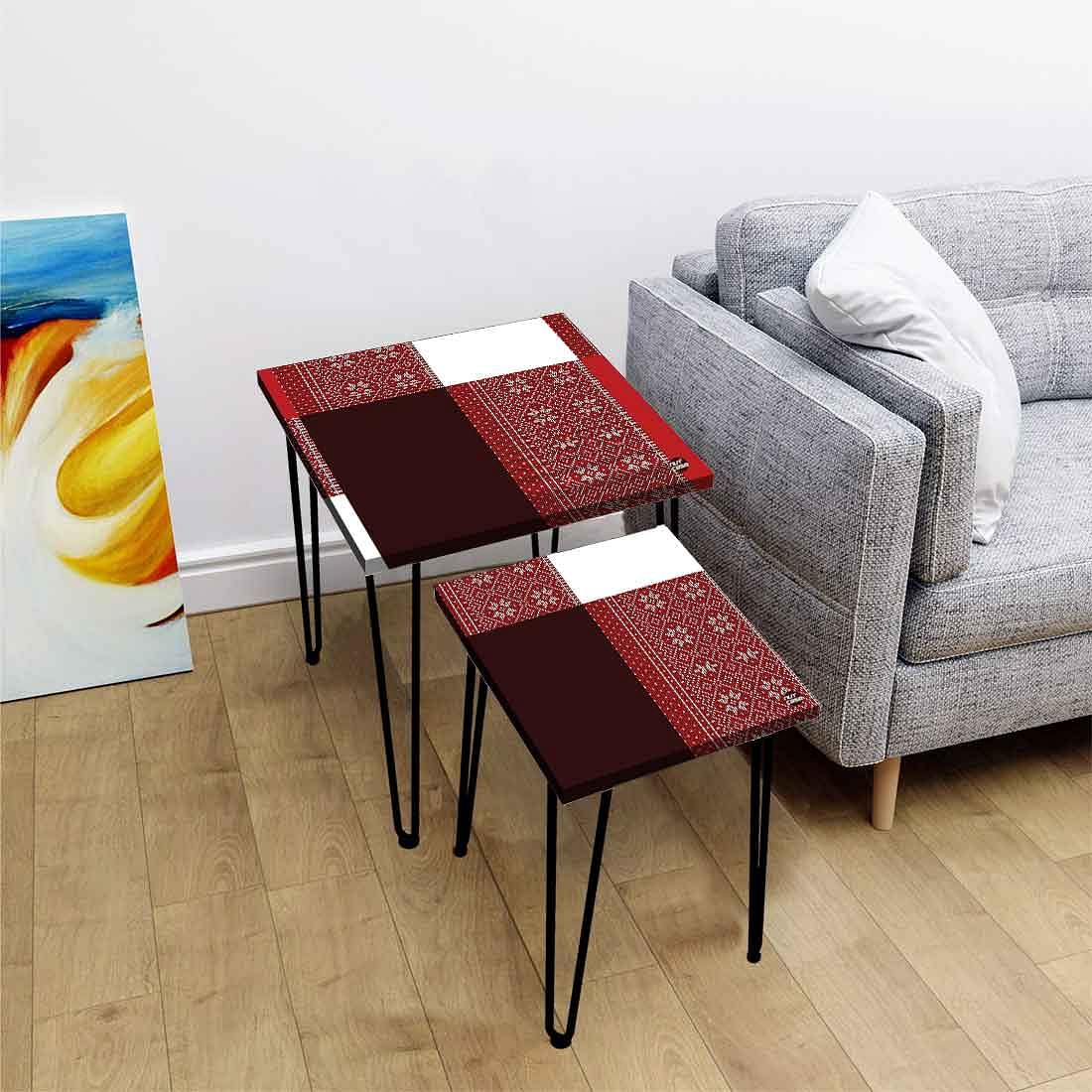 Large & Medium Sized Set of 2 Nesting Table for living Room - Box Pattern Nutcase