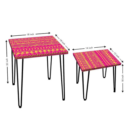 Coffee Table Nest of Tables for Home & Bedroom Set 2 - Pink Patterns Nutcase