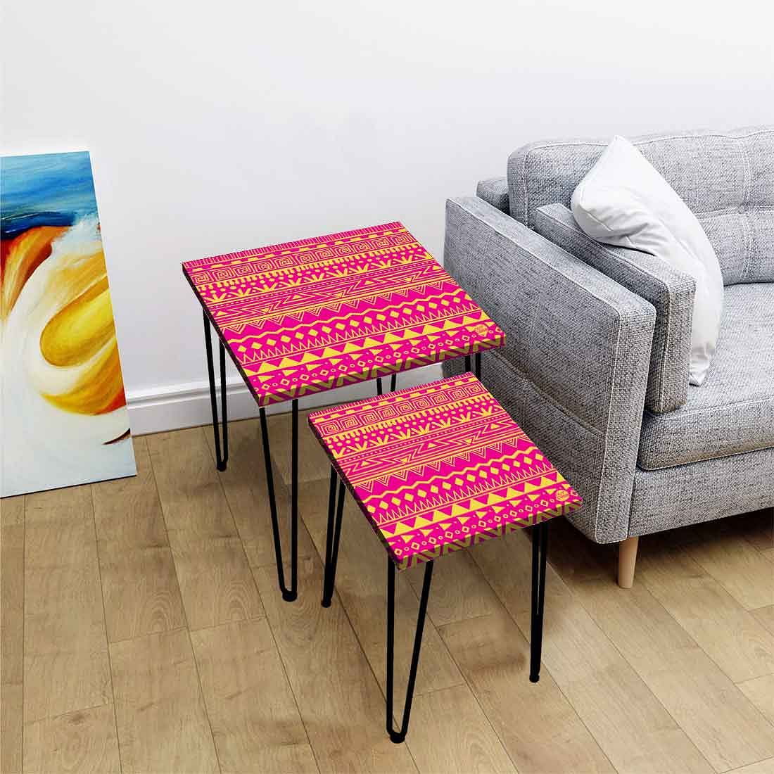 Coffee Table Nest of Tables for Home & Bedroom Set 2 - Pink Patterns Nutcase