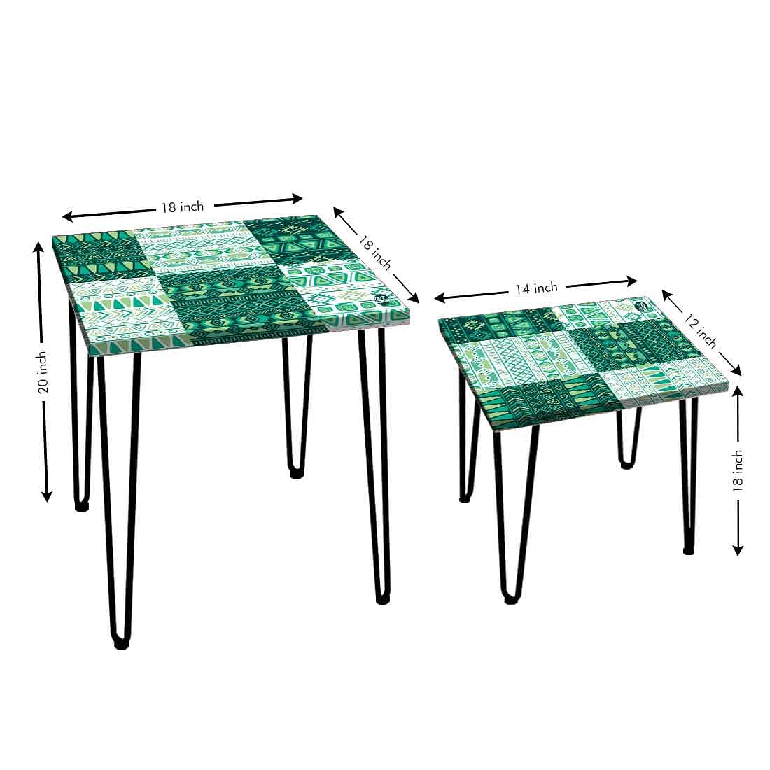 Nest Two Tables for Office Tea & Coffee Side Table - Green Pattern Nutcase