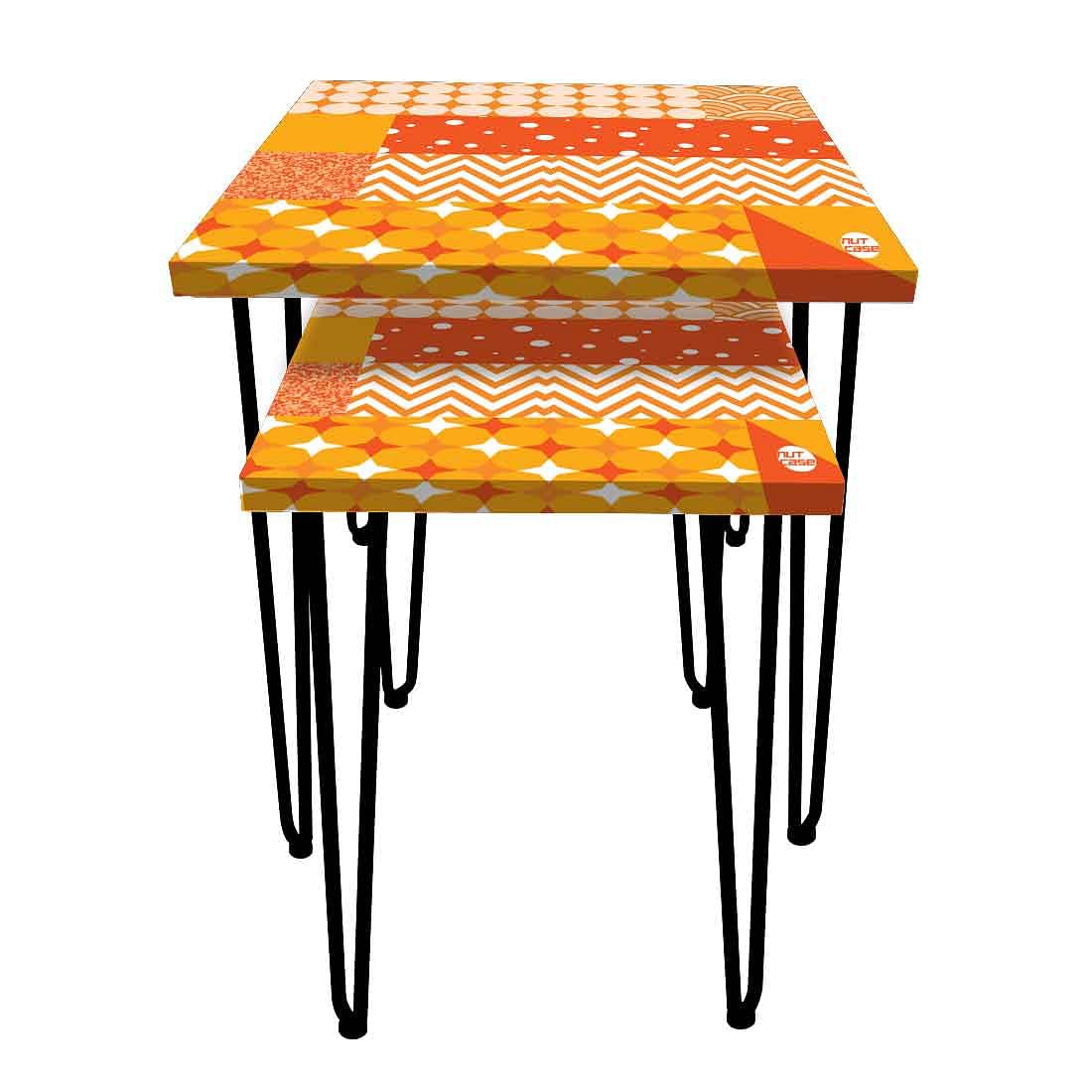 Nesting Tables Set of 2 for Home & Office Coffee Stand - Yellow Pattern Nutcase