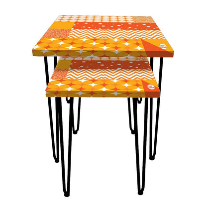 Nesting Tables Set of 2 for Home & Office Coffee Stand - Yellow Pattern Nutcase