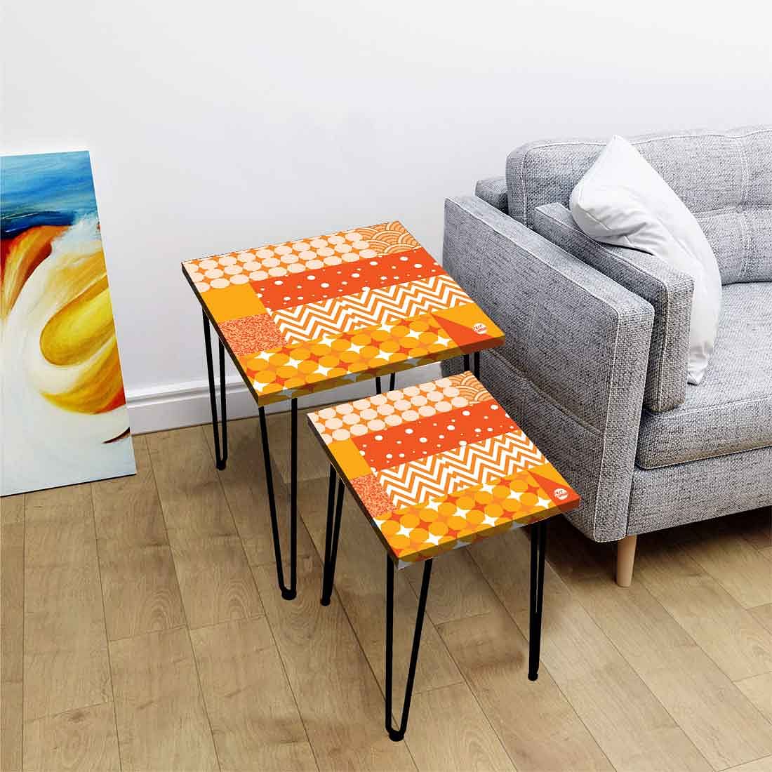 Nesting Tables Set of 2 for Home & Office Coffee Stand - Yellow Pattern Nutcase