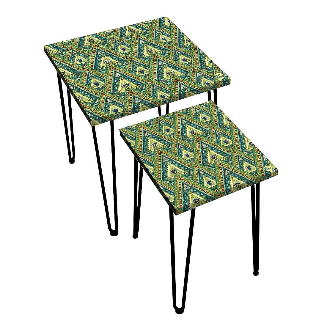 Nesting Tables for Living Room Bedroom Set of 2 - Indian Ethnic  Green Nutcase