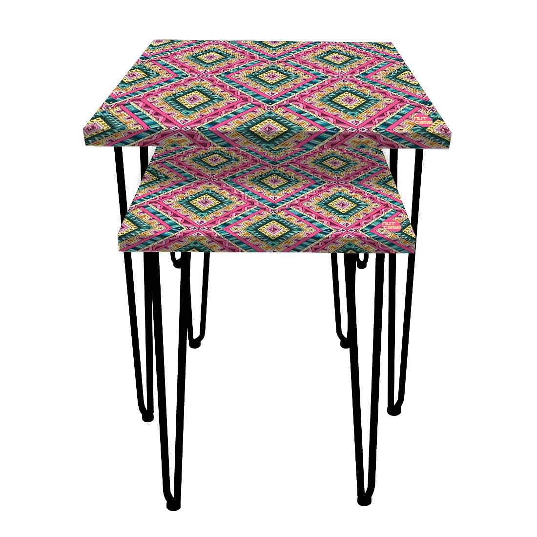 Designer Nesting Tables for Sofa Side Table House Set of 2 - Indian Ethnic  Pink Nutcase