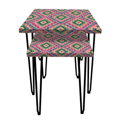 Designer Nesting Tables for Sofa Side Table House Set of 2 - Indian Ethnic  Pink Nutcase