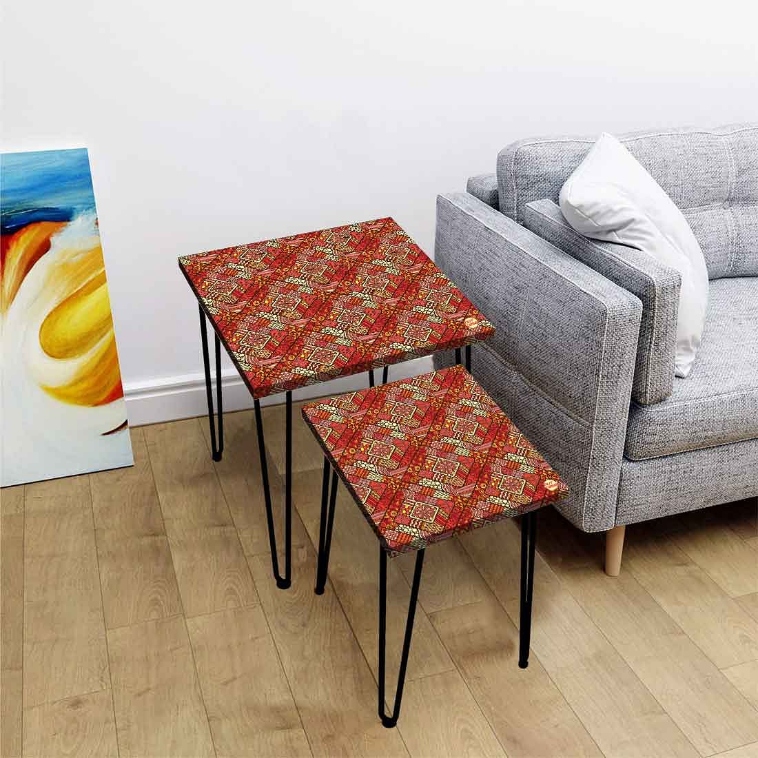 Designer Nesting Tables Tea & Coffee End Table for Living Room - Indian Ethnic Nutcase