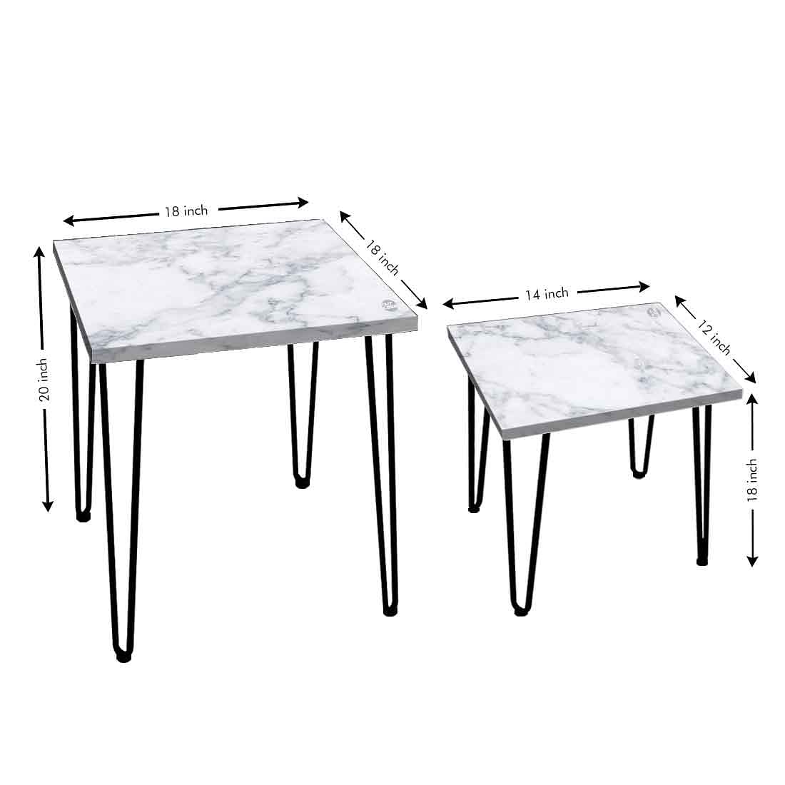 Patio Nesting Tables Set of 2 for Living Room Outdoors & Office - White Marble Nutcase