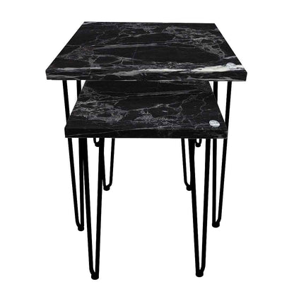 Marble Nest of Tables Set of 2 Nesting Table for Living Room-Black Nutcase