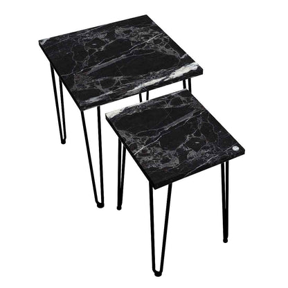 Marble Nest of Tables Set of 2 Nesting Table for Living Room-Black Nutcase