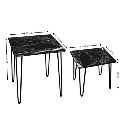 Marble Nest of Tables Set of 2 Nesting Table for Living Room-Black Nutcase