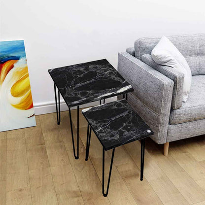 Marble Nest of Tables Set of 2 Nesting Table for Living Room-Black Nutcase