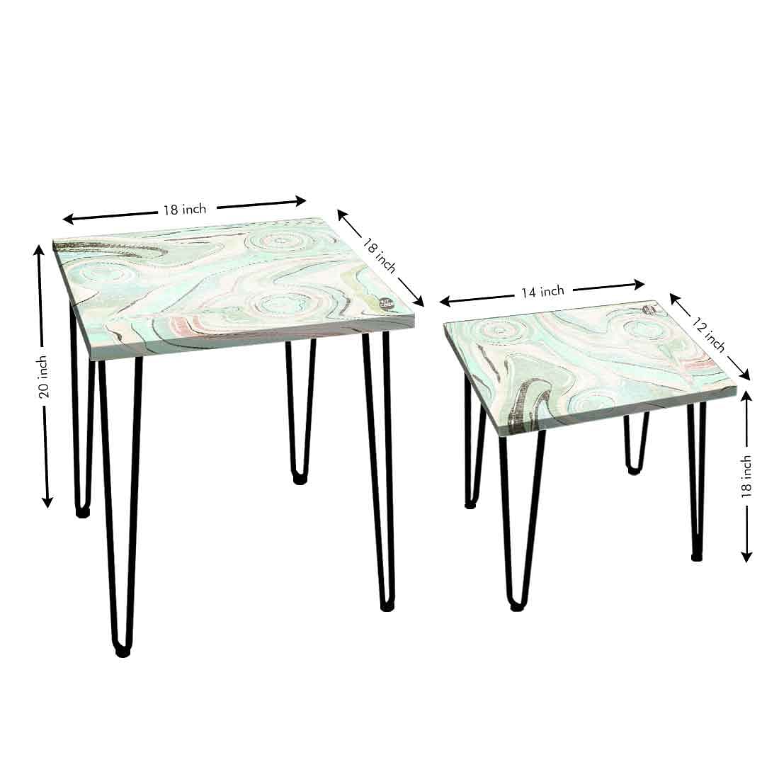 Nesting Coffee Table Marble Set of 2 for Office & Balcony - Green Nutcase