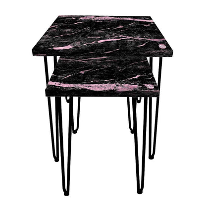 Cool Marble Nesting Side Tables for Home Kitchen Set of 2 - Pink & Black Nutcase