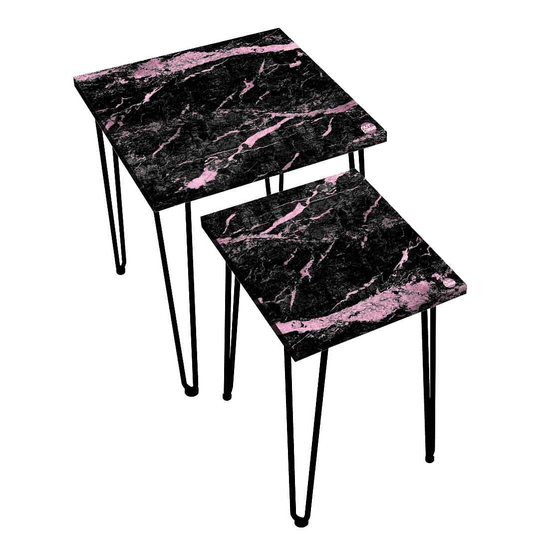 Cool Marble Nesting Side Tables for Home Kitchen Set of 2 - Pink & Black Nutcase