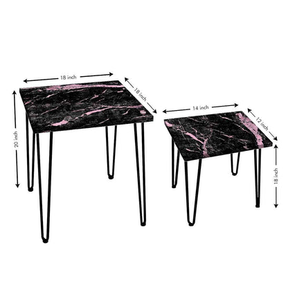 Cool Marble Nesting Side Tables for Home Kitchen Set of 2 - Pink & Black Nutcase