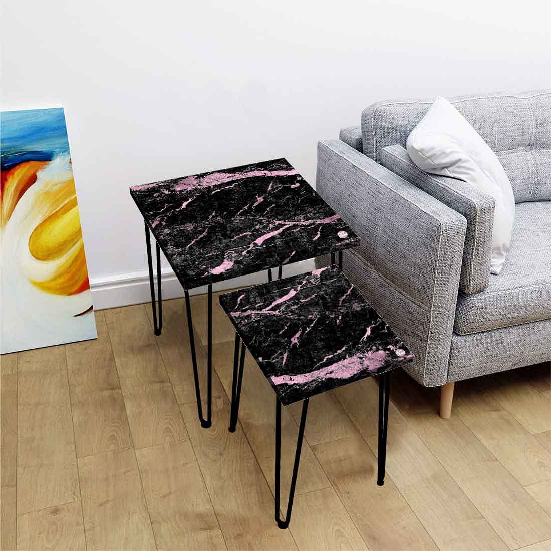 Cool Marble Nesting Side Tables for Home Kitchen Set of 2 - Pink & Black Nutcase