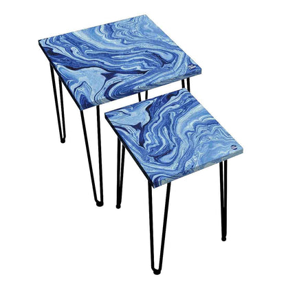 Nesting Coffee Tables Marble for Living Room Decor Set of 2- Bllue Nutcase