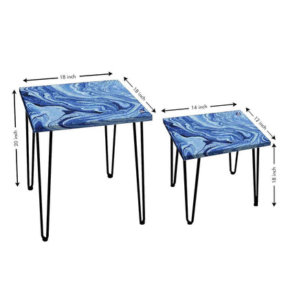 Nesting Coffee Tables Marble for Living Room Decor Set of 2- Bllue Nutcase