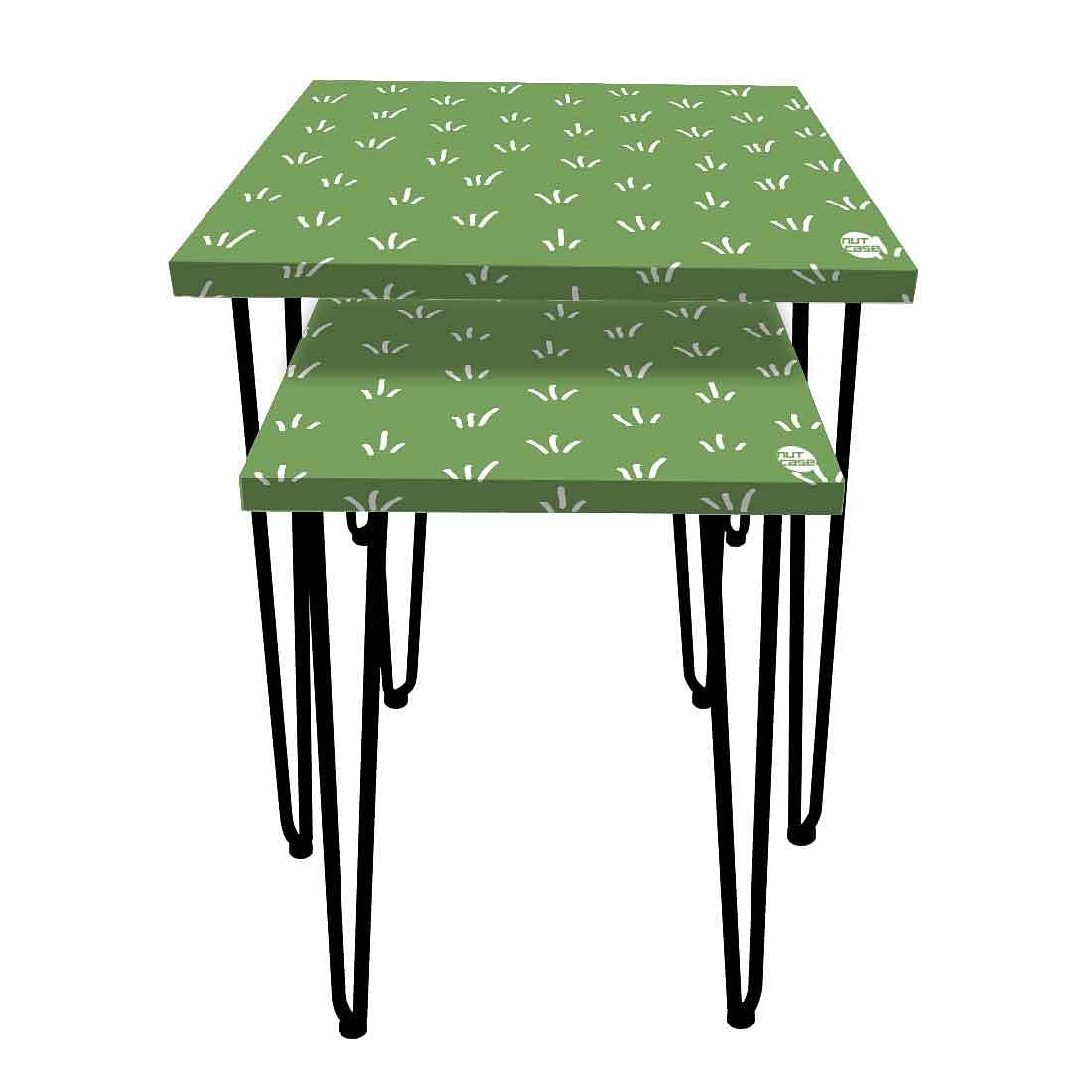 Nesting Tables 2 for Tea & Coffee Stool Home Balcony Decor - Green Grass Nutcase