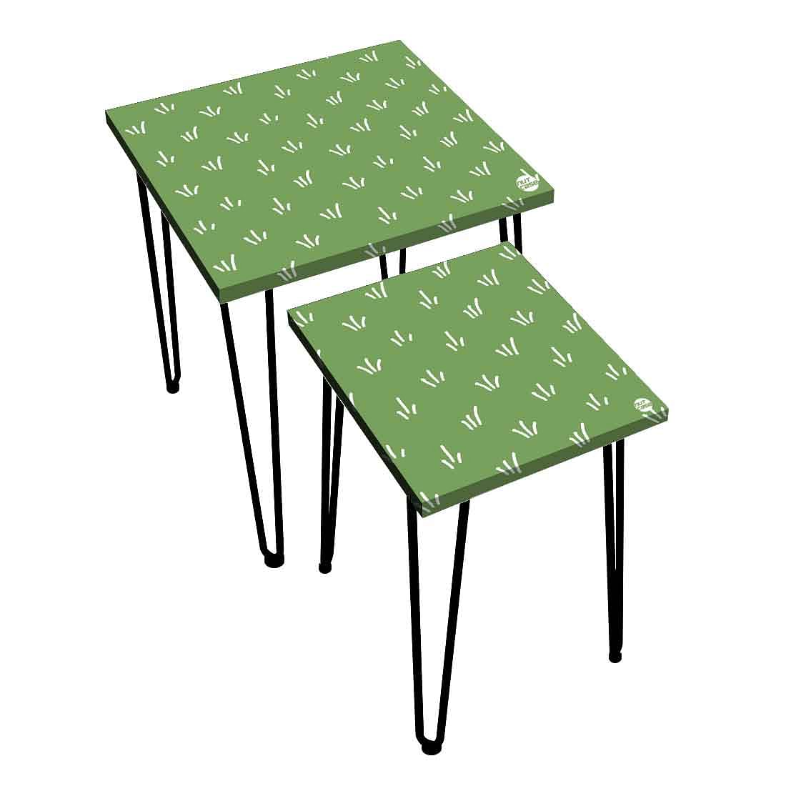 Nesting Tables 2 for Tea & Coffee Stool Home Balcony Decor - Green Grass Nutcase