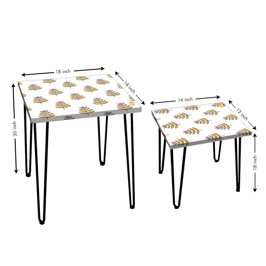 Modern Set of Two Nesting Tables for Living Room Home Decor - Ethnic Leaf Nutcase