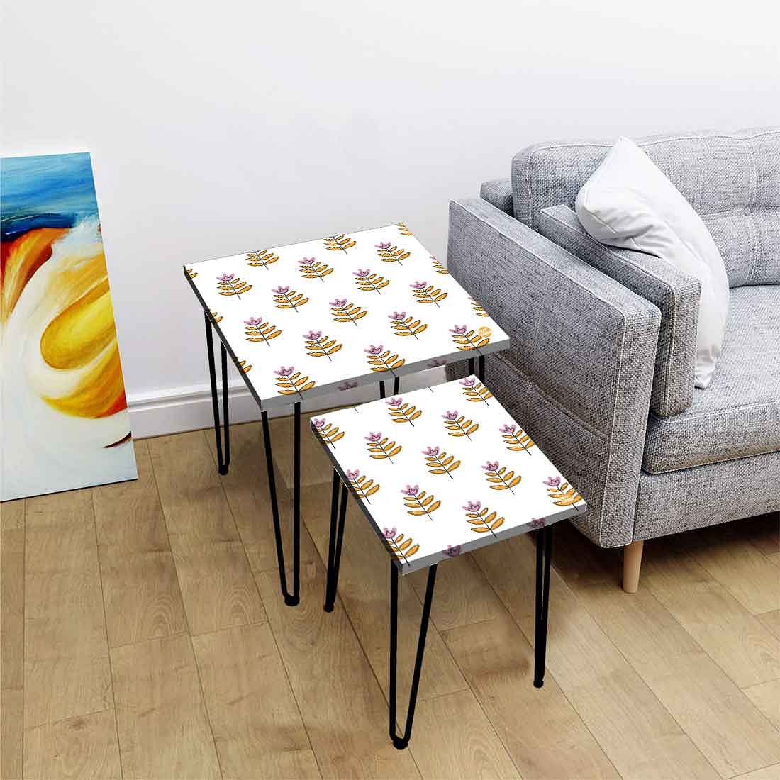 Modern Set of Two Nesting Tables for Living Room Home Decor - Ethnic Leaf Nutcase