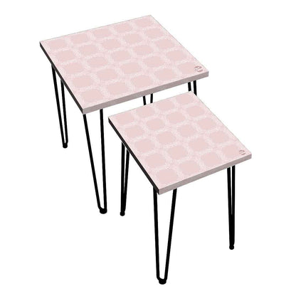 Nest of 2 Set Stool Nesting Bedside Table for Bedroom - Designer Pattern Nutcase