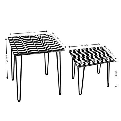 Nest of Table Set of 2 for Office & Balcony Side Stool - Waves Nutcase