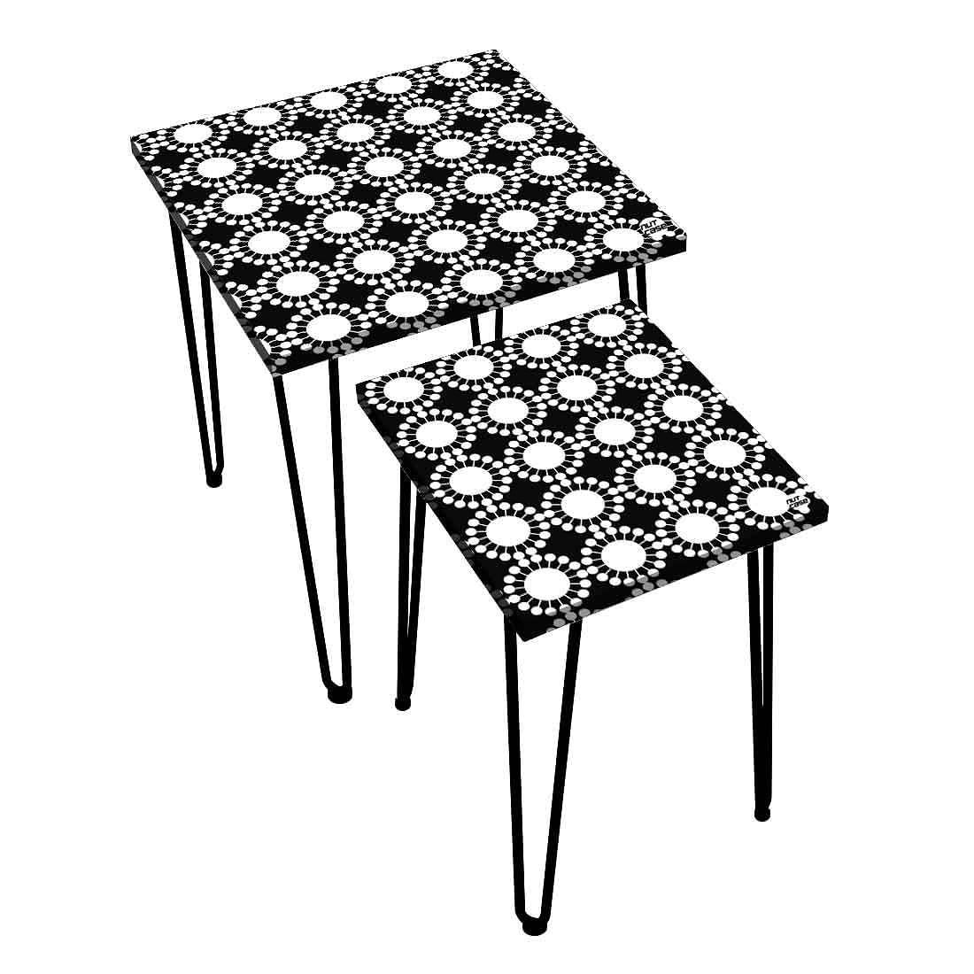 Designer Nesting Tables for Balcony Office Set of 2 - White Circle Nutcase