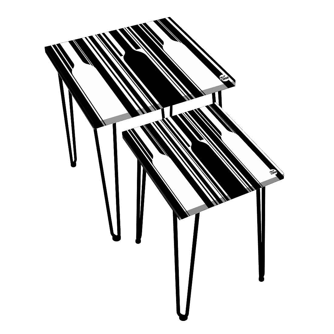 Nesting Table Modern Coffee Tea for Living Room & Balcony - Black White Pattern Nutcase