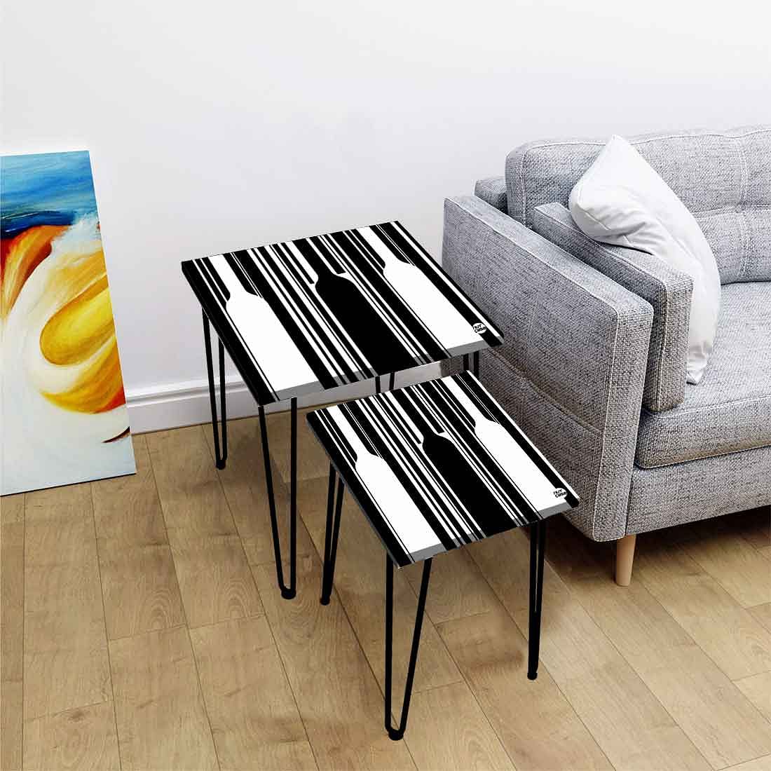 Nesting Table Modern Coffee Tea for Living Room & Balcony - Black White Pattern Nutcase