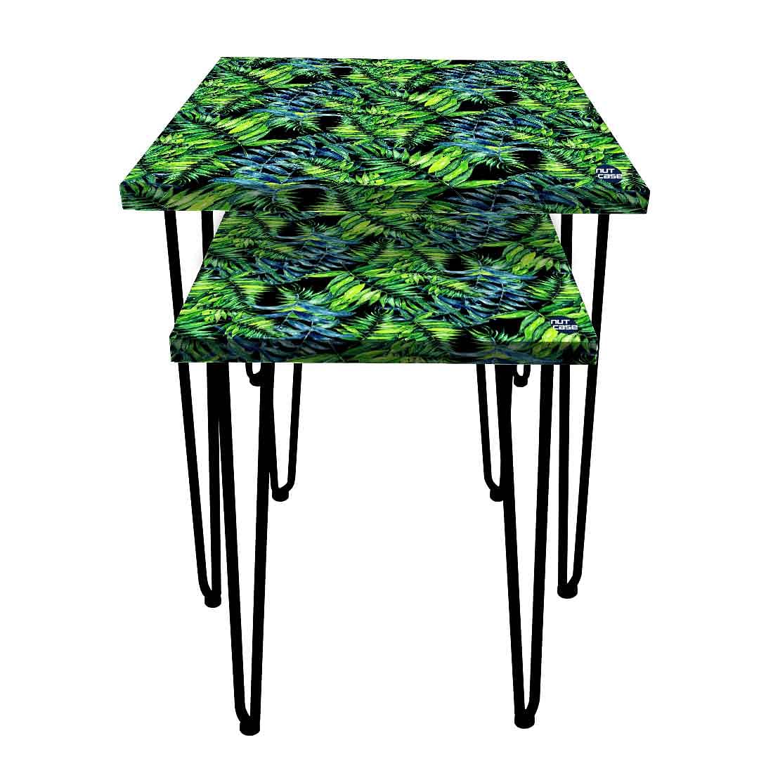 2 Nesting Coffee Table for Living Room Decor - Green Black Leaf Nutcase