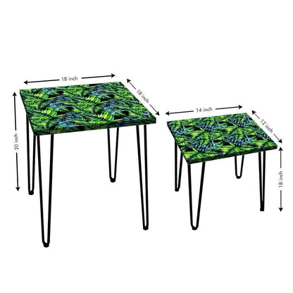 2 Nesting Coffee Table for Living Room Decor - Green Black Leaf Nutcase